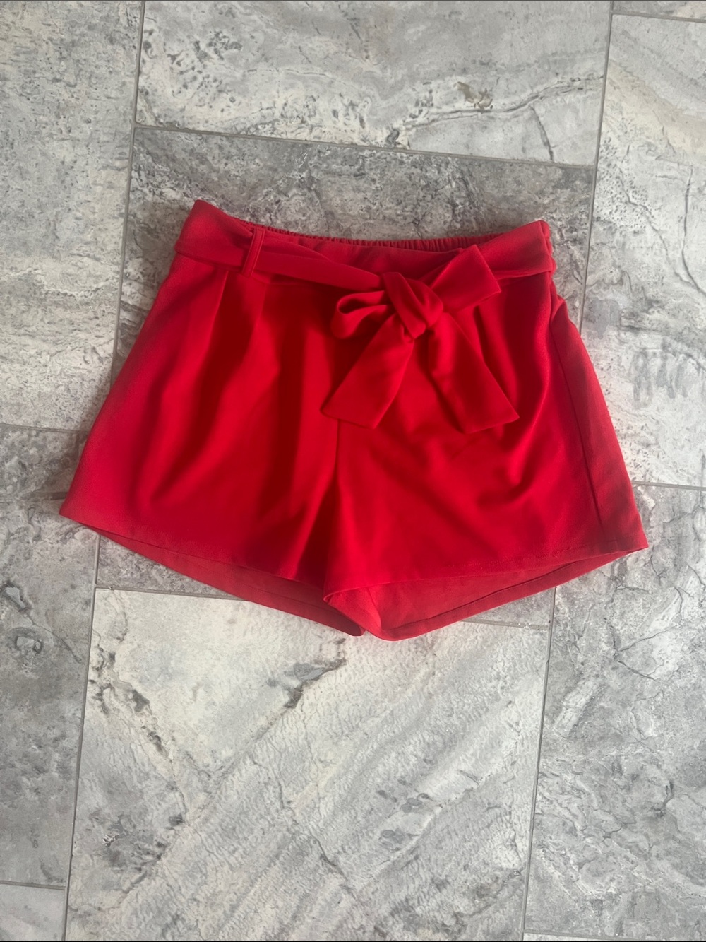 Dress Day Red High-Waist Tie-Belt Women's Shorts